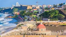  Presentation with san juan puerto rico - Slides featuring walkway ocean - san juan puerto rico historic background and a coral colored foreground