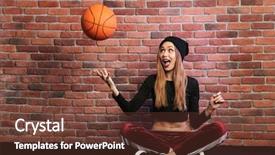  Presentation with pretty girl - Theme consisting of wall and playing with basketball background and a tawny brown colored foreground