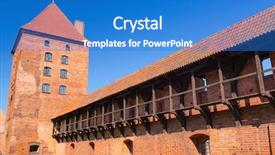  Presentation with castle wall - Theme featuring wall-and-towers-of-malbork background and a cobalt blue colored foreground