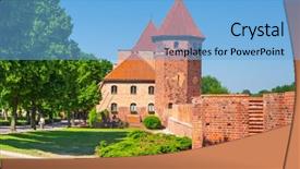  Presentation with castle wall - Theme with wall and towers of malbork castle in summer scenery poland background and a light blue colored foreground