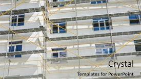  Presentation with house window - Presentation design enhanced with wall and window yellow pipe background and a  colored foreground