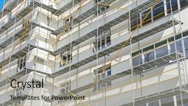  Presentation with scaffolding - PPT theme with wall and window yellow pipe background and a  colored foreground