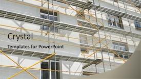  Presentation with house building - Colorful presentation theme enhanced with wall and window yellow pipe backdrop and a  colored foreground