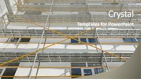  Presentation with scaffolding - Amazing PPT theme having wall and window yellow pipe backdrop and a gray colored foreground