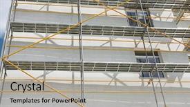  Presentation with house building - Audience pleasing presentation design consisting of wall and window yellow pipe backdrop and a light gray colored foreground