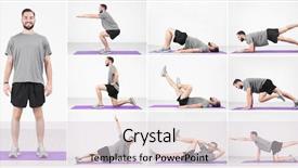  Presentation with one young man exercising handball - PPT theme consisting of wall background legs workout tutorial background and a lemonade colored foreground