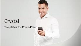  Presentation with gold man smile - Audience pleasing theme consisting of wall background looking at camera backdrop and a lemonade colored foreground