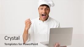  Presentation with chef - Presentation theme with wall background using laptop computer background and a soft green colored foreground