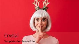  Presentation with woman praying over bible - PPT theme having wall background wearing deer ear background and a red colored foreground