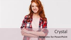  Presentation with poster on white wall above - PPT layouts consisting of wall background with arms cross background and a  colored foreground