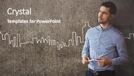  Presentation with composite - PPT theme having wall background with city icon background and a gray colored foreground