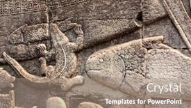  Presentation with culture heritage - Amazing PPT theme having wall-carving-bas-relief backdrop and a coral colored foreground