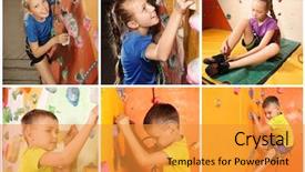  Presentation with children climbing - PPT theme with wall climb - collage with children in climbing background and a gold colored foreground