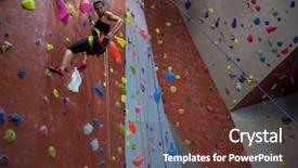  Presentation with rock climbing - Slide deck consisting of wall climb - determined woman practicing rock climbing background and a  colored foreground