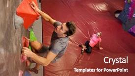  Presentation with healthy people - Beautiful PPT theme featuring wall climb - fitness extreme sport bouldering people backdrop and a tawny brown colored foreground