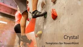  Presentation with woman sport - Beautiful slides featuring wall climb - fitness extreme sport bouldering people backdrop and a coral colored foreground