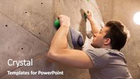  Presentation with young healthy people - Cool new PPT layouts with wall climb - fitness extreme sport bouldering people backdrop and a violet colored foreground