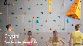  Presentation with gym - Colorful PPT theme enhanced with wall climb - group of young people backdrop and a coral colored foreground