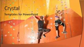  Presentation with climbing - Beautiful PPT layouts featuring wall climb - young couple exercising in climbing backdrop and a yellow colored foreground