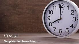  Presentation with clock - Amazing presentation theme having wall-clock-at-wooden-table backdrop and a tawny brown colored foreground