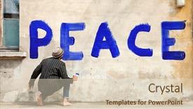  Presentation with world peace - Amazing slide deck having portrait of an asian model backdrop and a navy blue colored foreground