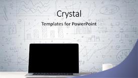  Presentation with laptop blank screen - PPT theme featuring wall full of pie chart background and a white colored foreground