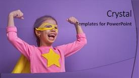  Presentation with child superhero - Colorful slides enhanced with wall girl power concept yellow backdrop and a light blue colored foreground