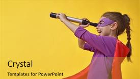  Presentation with child superhero - Presentation enhanced with wall girl power concept yellow background and a yellow colored foreground