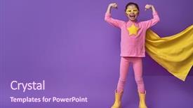  Presentation with child superhero - Beautiful presentation theme featuring wall girl power concept yellow backdrop and a violet colored foreground