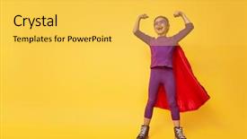  Presentation with child superhero - Slides enhanced with wall girl power concept yellow background and a yellow colored foreground