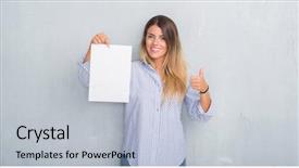  Presentation with young grey maine coon cat - Amazing PPT layouts having wall holding blank paper sheet backdrop and a  colored foreground
