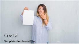  Presentation with scan paper - Amazing slide deck having wall holding blank paper sheet backdrop and a light gray colored foreground