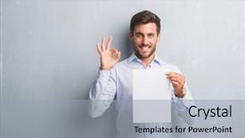  Presentation with young grey maine coon cat - Slides consisting of wall holding blank paper sheet background and a  colored foreground