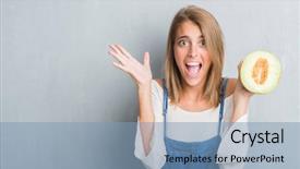  Presentation with holding hands - PPT theme featuring wall holding fresh cantaloupe melon background and a teal colored foreground