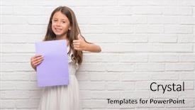  Presentation with paint white brick wall - PPT theme consisting of wall holding pink paper sheet background and a  colored foreground