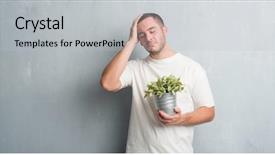  Presentation with hand holding plant - Cool new presentation design with grey grunge wall holding plant backdrop and a light gray colored foreground