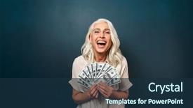  Presentation with happy image - Slides with wall looking camera holding money background and a navy blue colored foreground