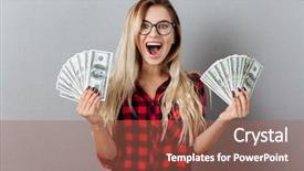 Presentation with happy image - Theme enhanced with wall looking camera holding money background and a red colored foreground