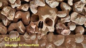  Presentation with ghost human skull - Audience pleasing PPT theme consisting of wall-made-of-human-skulls backdrop and a tawny brown colored foreground