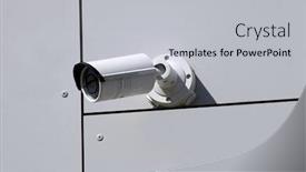  Presentation with cctv - PPT theme enhanced with wall mounted cctv camera on building background and a light gray colored foreground