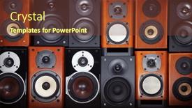  Presentation with speakers - Presentation design having wall-of-hi-fi-audio background and a tawny brown colored foreground