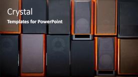  Presentation with audio speaker - PPT theme enhanced with wall-of-speakers-with-speaker background and a dark gray colored foreground