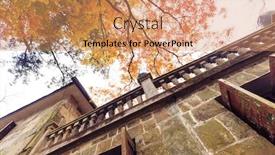  Presentation with rock wall - Slide set enhanced with wall of vintage rock house near big high tree from low angle background and a coral colored foreground