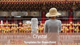  Presentation with golden belt - Presentation theme consisting of wall on wenwu temple taiwan background and a coral colored foreground