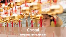  Presentation with golden woman - Presentation design enhanced with wall on wenwu temple taiwan background and a coral colored foreground