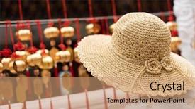  Presentation with golden belt - Beautiful presentation design featuring wall on wenwu temple taiwan backdrop and a coral colored foreground