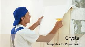  Presentation with work from hom - Beautiful slides featuring wall paper - one painter worker peeling off backdrop and a soft green colored foreground