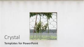  Presentation with window frame - Presentation theme consisting of wall roof and window frame view from a park background and a white colored foreground