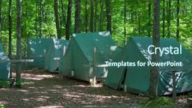  Presentation with scouting - Beautiful slide set featuring scouting sports - wall style camping tents backdrop and a ocean colored foreground