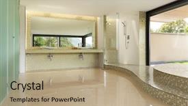  Presentation with villa - PPT layouts featuring wall tile - interior modern villa beautiful bathroom background and a coral colored foreground